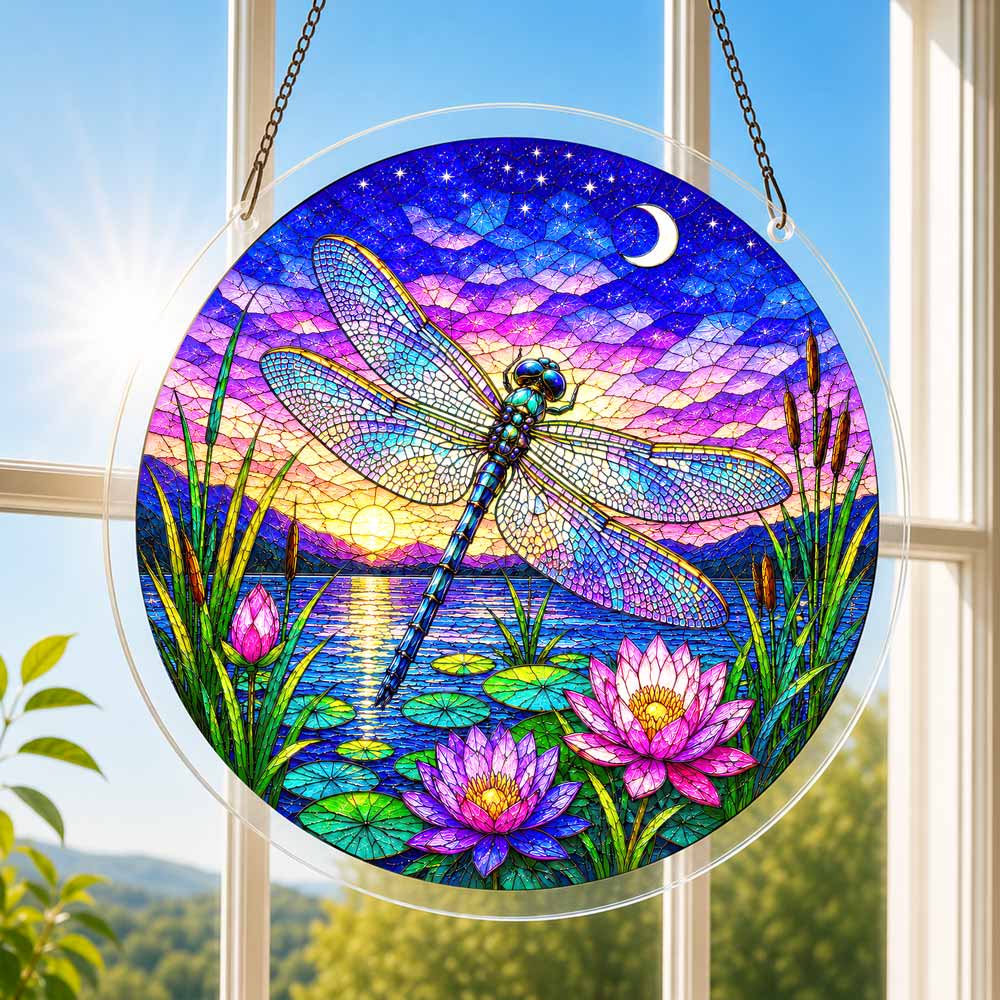 Akrylowy puzzle z zawieszką nasłoneczniającą – Zmierzchowa ważka