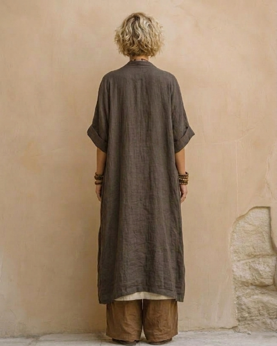 Giulia: Wyjątkowy trzyczęściowy zestaw boho nomad w odcieniach ciemnoszarego i brązowego z plemiennym wzorem