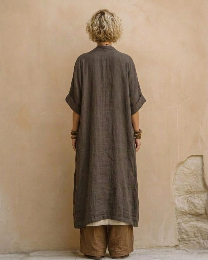 Giulia: Wyjątkowy trzyczęściowy zestaw boho nomad w odcieniach ciemnoszarego i brązowego z plemiennym wzorem