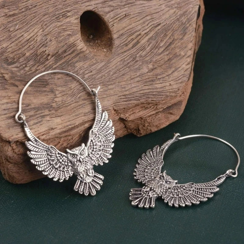 Kolczyki wyraziste z sową w stylu vintage boho