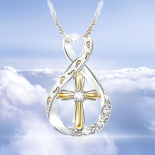 Ślady na piasku: naszyjnik z wisiorkiem w kształcie nieskończoności z diamentem – elegancka duchowa biżuteria na prezent