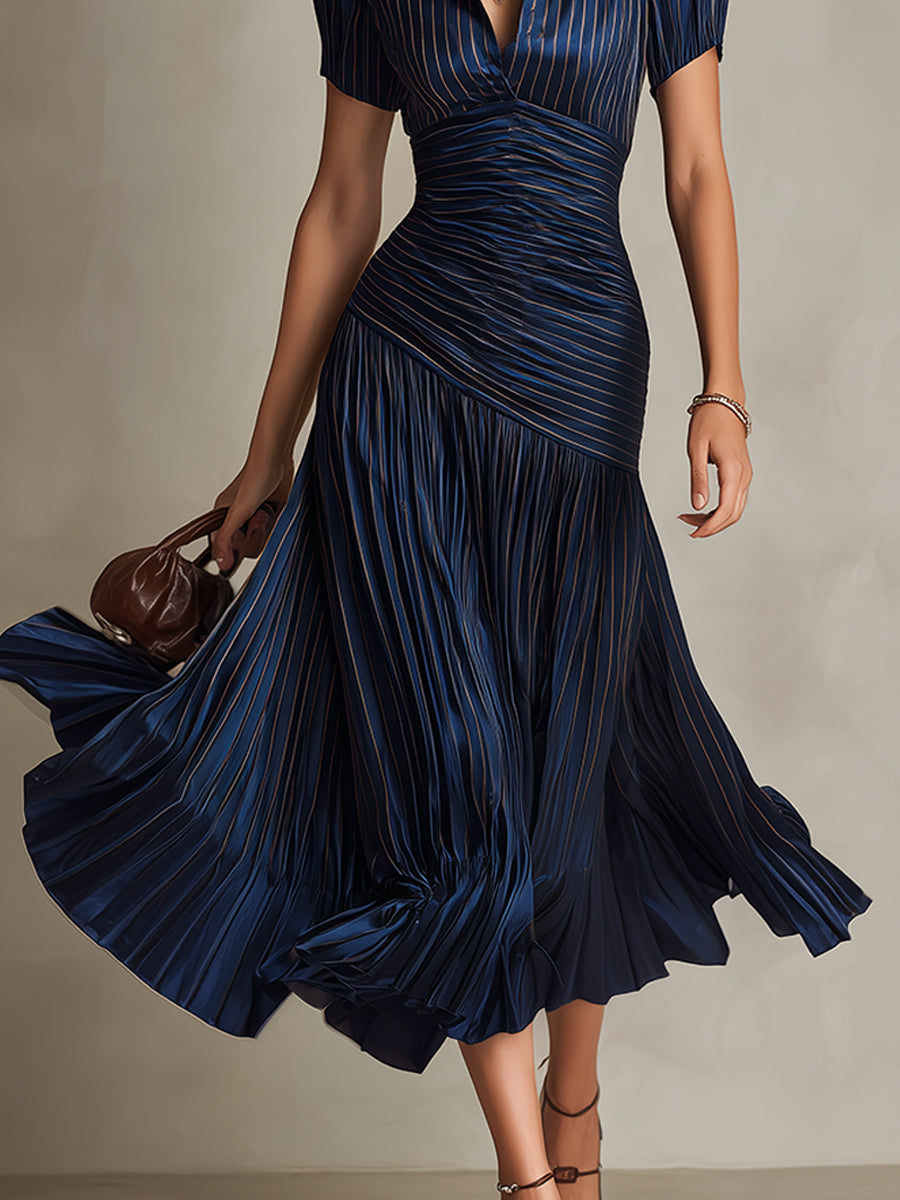 Adriana Retro Sukienka midi satynowa w paski – Blask inspirowany vintage