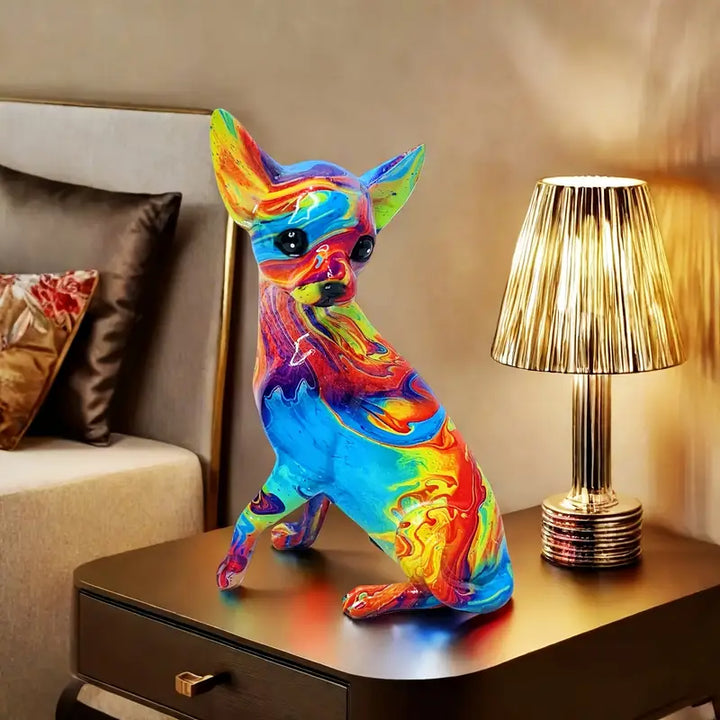 Kolorowa lampa stołowa z żywicy w kształcie Chihuahua