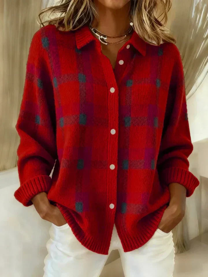 Danique | Sweter w kratę z kontrastem w stylu retro