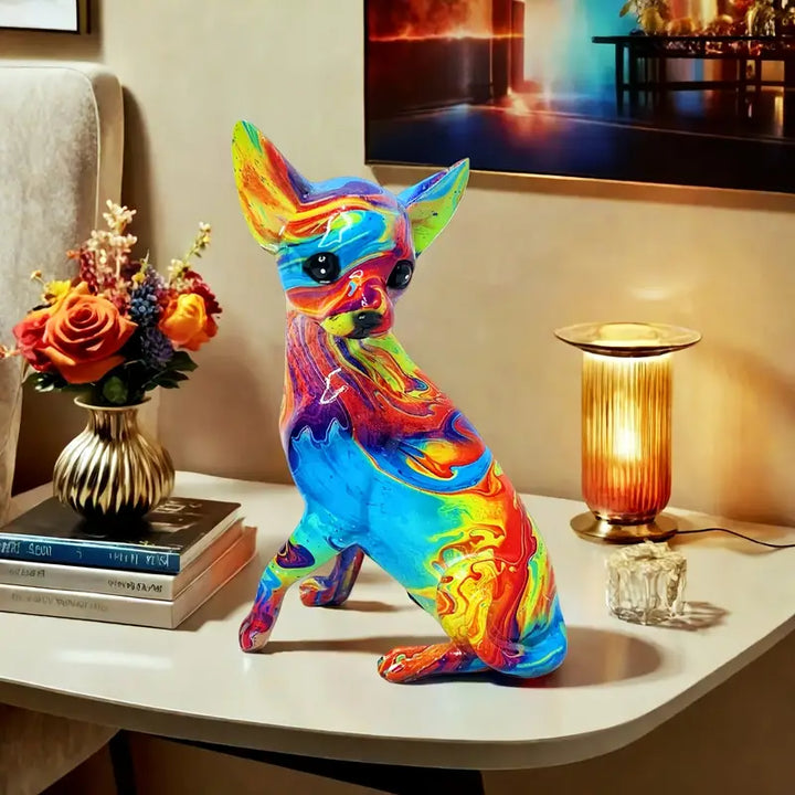 Kolorowa lampa stołowa z żywicy w kształcie Chihuahua