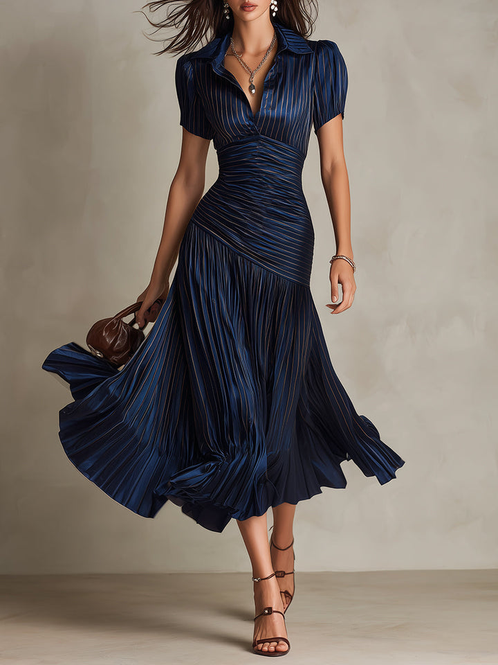 Adriana Retro Sukienka midi satynowa w paski – Blask inspirowany vintage
