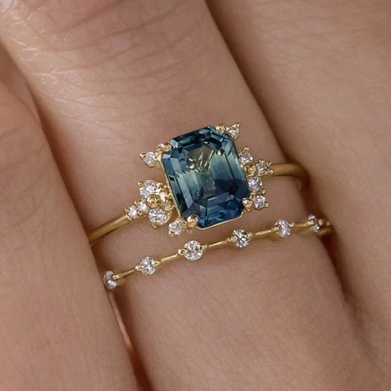 Zestaw pierścionków Crystal Blue Shine | Złoty