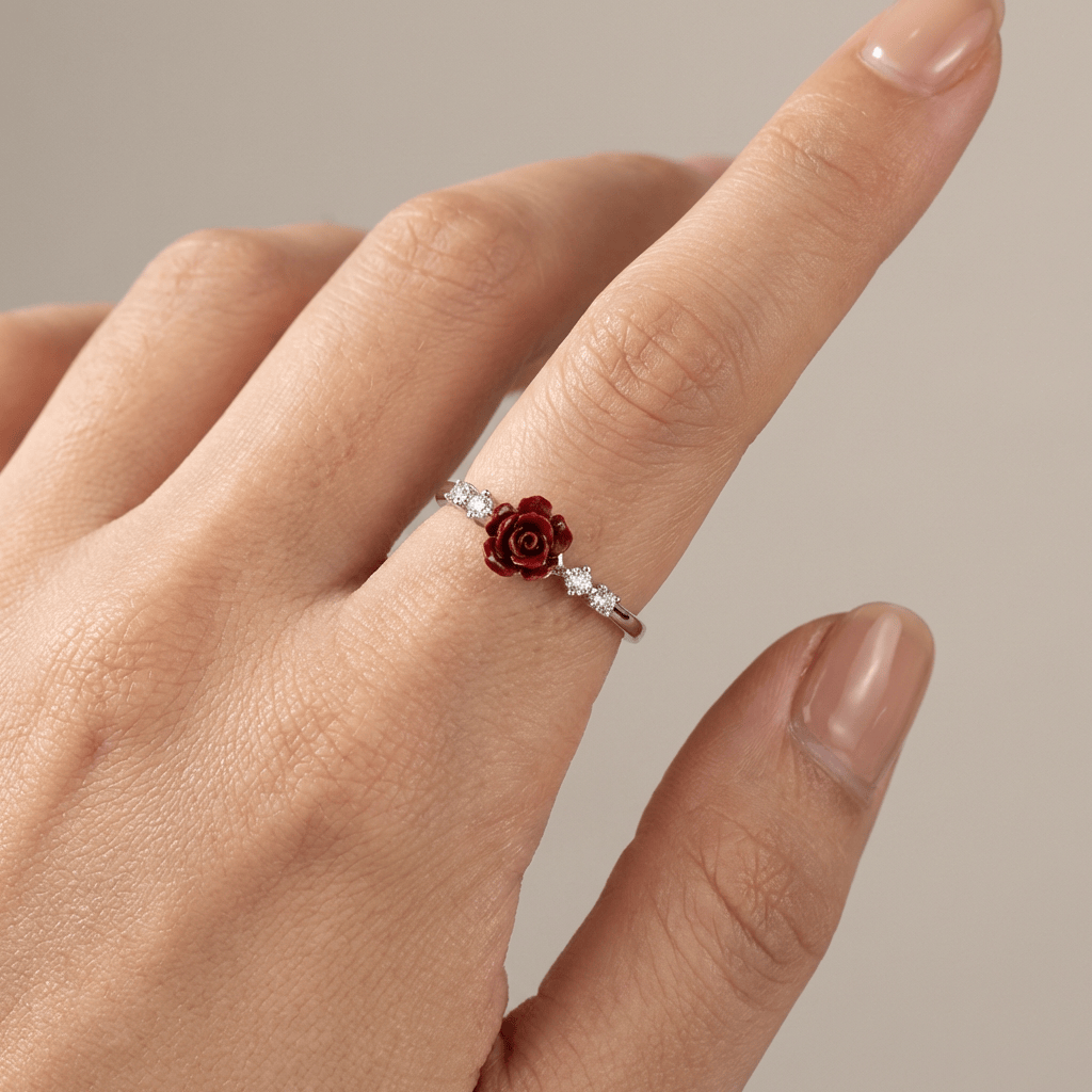 Elegancki regulowany pierścionek ze srebra próby 925 z różowym diamentem