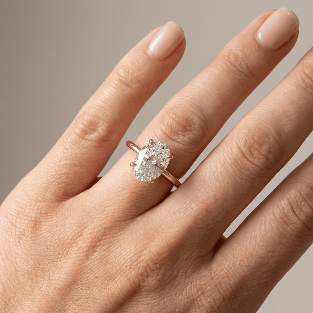 Elegancki złoty pierścionek z owalnym diamentem w oprawie soliterowej