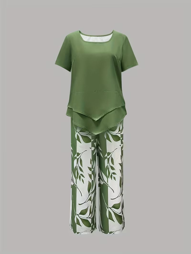 Avy™ | Zestaw dwuczęściowy w stylu casual z nadrukiem liści