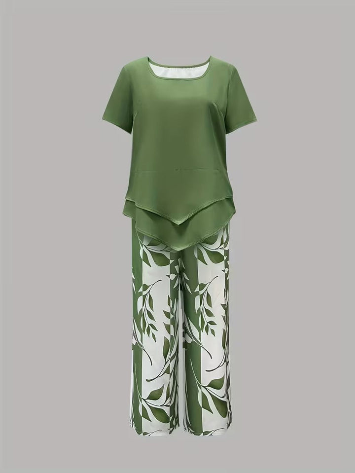 Avy™ | Zestaw dwuczęściowy w stylu casual z nadrukiem liści