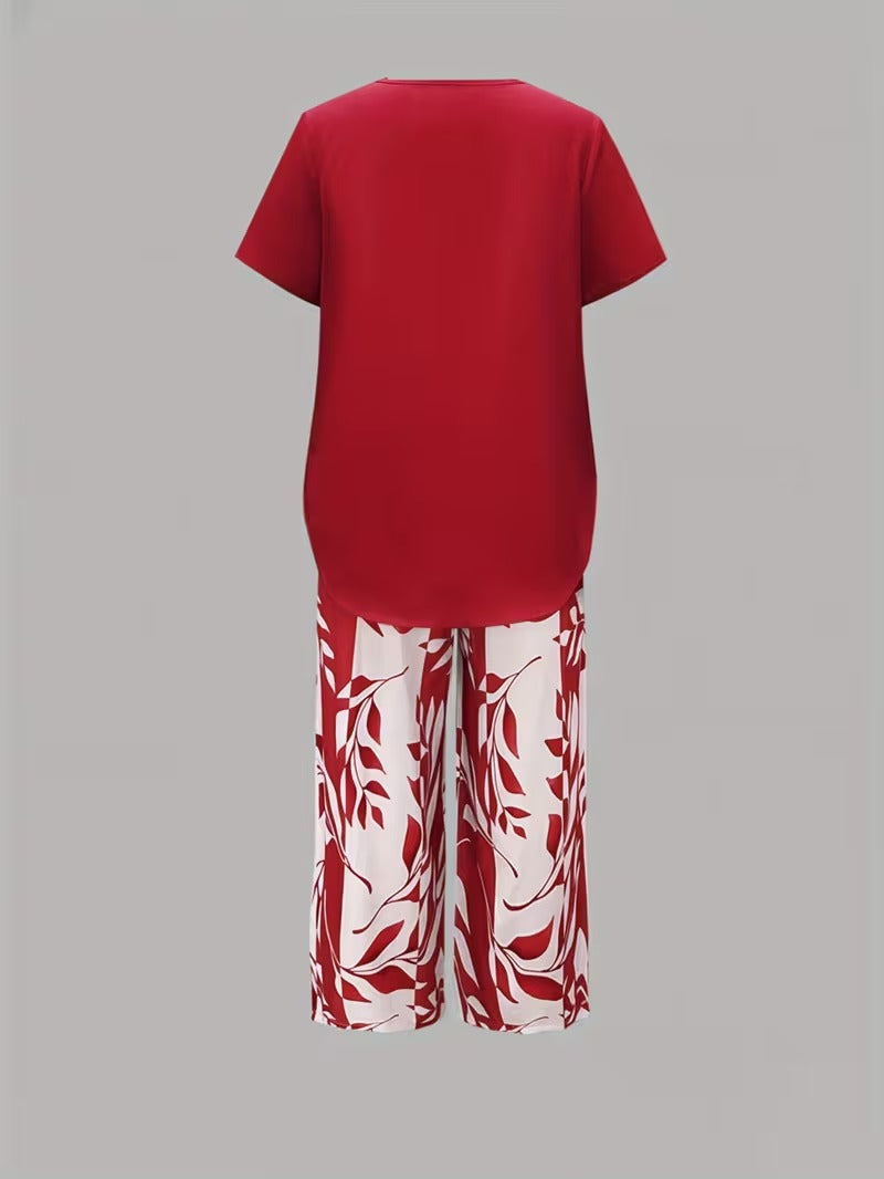 Avy™ | Zestaw dwuczęściowy w stylu casual z nadrukiem liści