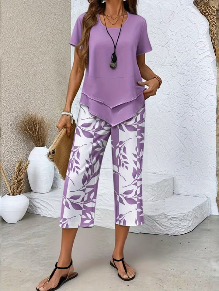 Avy™ | Zestaw dwuczęściowy w stylu casual z nadrukiem liści
