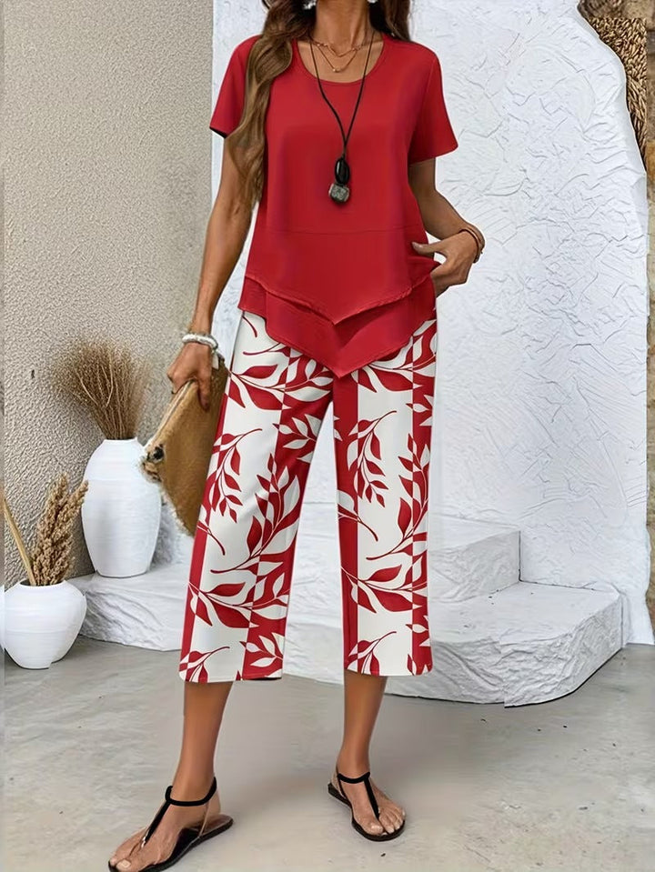 Avy™ | Zestaw dwuczęściowy w stylu casual z nadrukiem liści