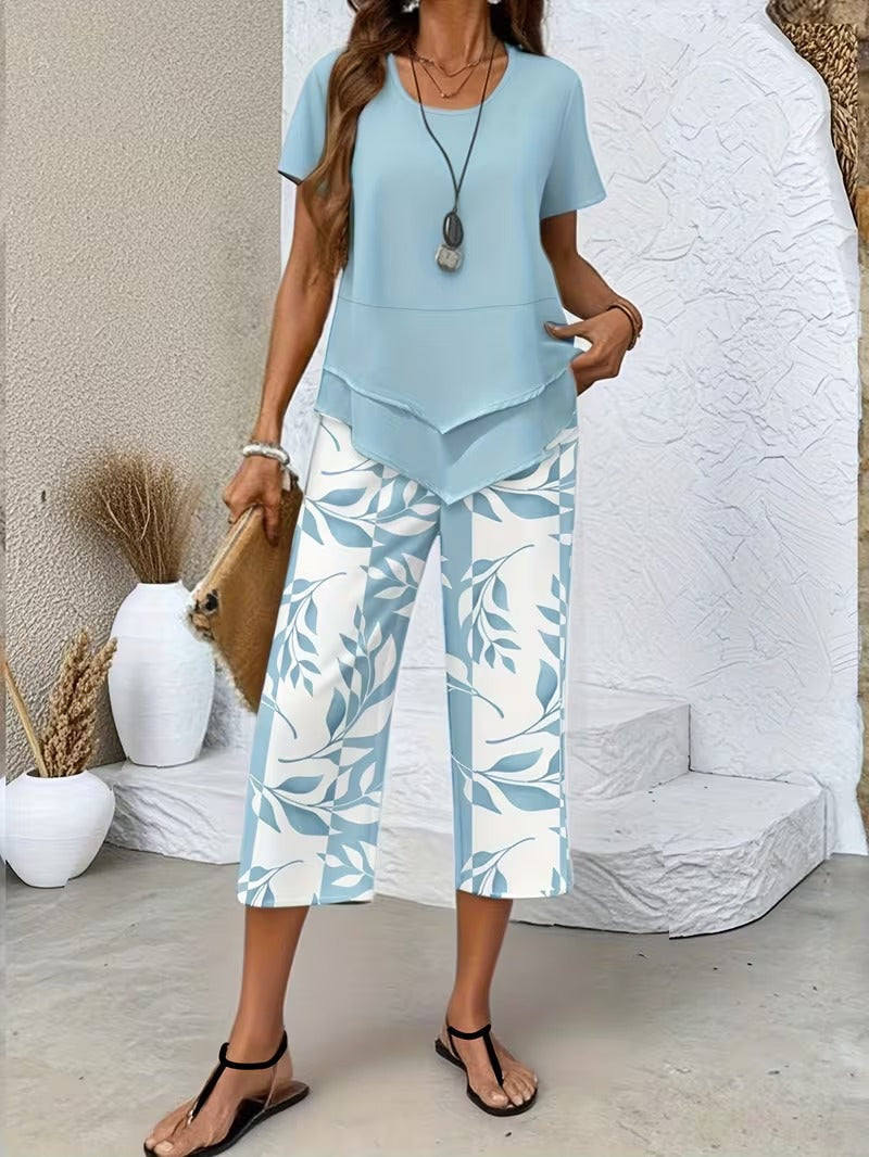 Avy™ | Zestaw dwuczęściowy w stylu casual z nadrukiem liści