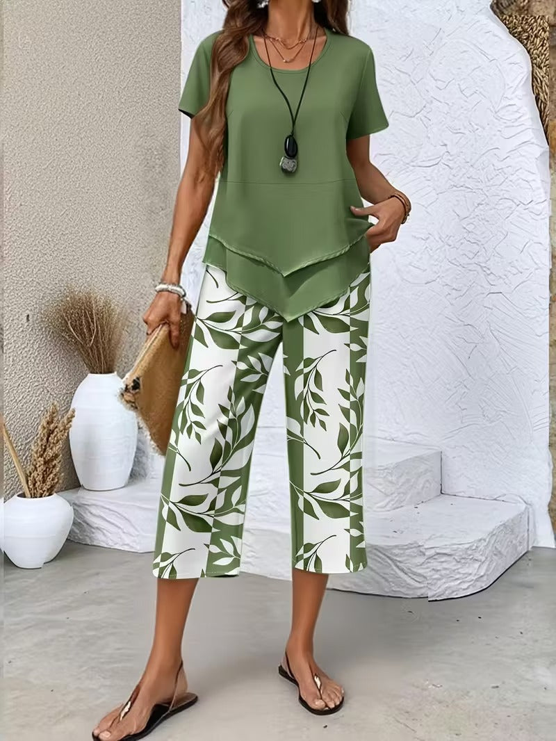 Avy™ | Zestaw dwuczęściowy w stylu casual z nadrukiem liści