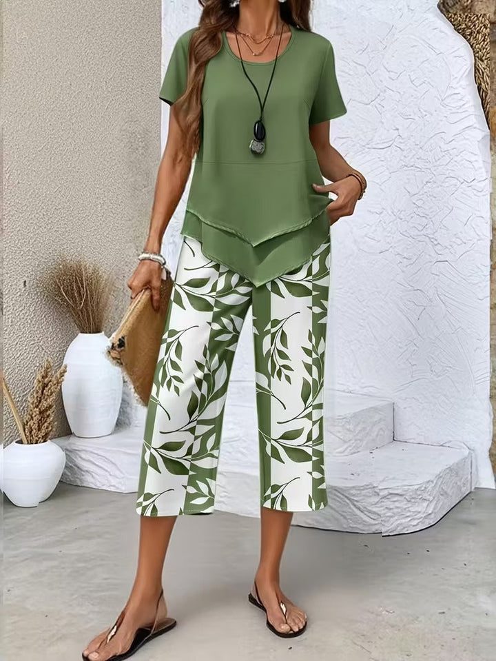 Avy™ | Zestaw dwuczęściowy w stylu casual z nadrukiem liści