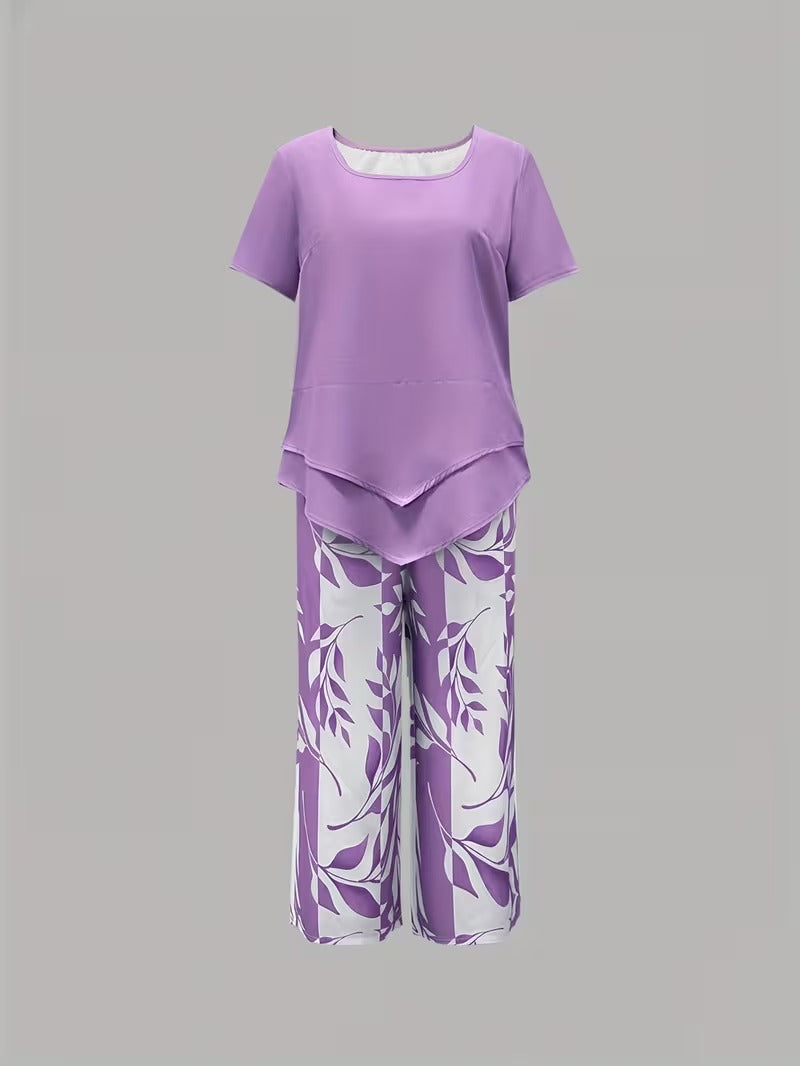 Avy™ | Zestaw dwuczęściowy w stylu casual z nadrukiem liści