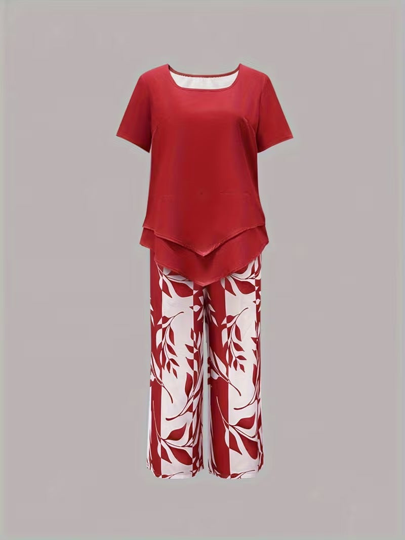 Avy™ | Zestaw dwuczęściowy w stylu casual z nadrukiem liści