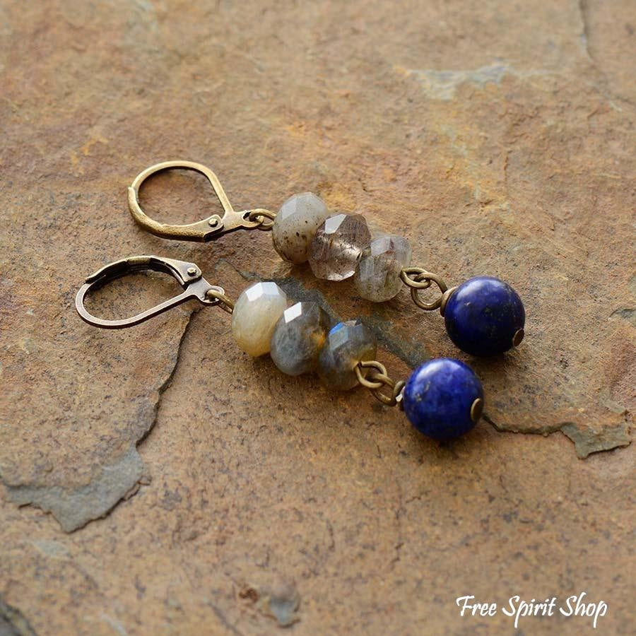 Kolczyki z naturalnym labradorytem i lapis lazuli