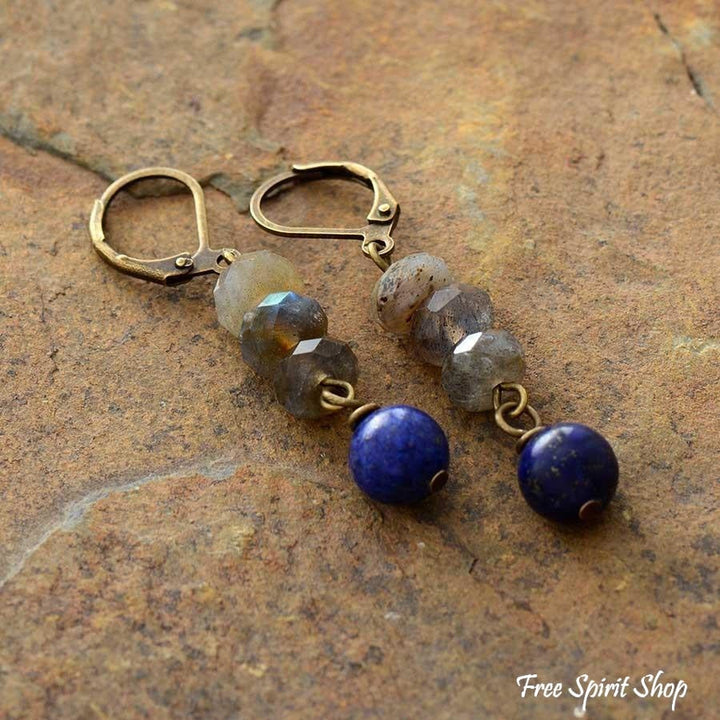 Kolczyki z naturalnym labradorytem i lapis lazuli