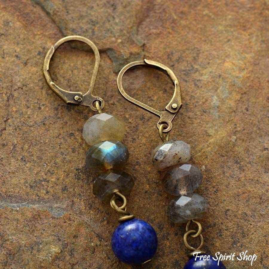 Kolczyki z naturalnym labradorytem i lapis lazuli