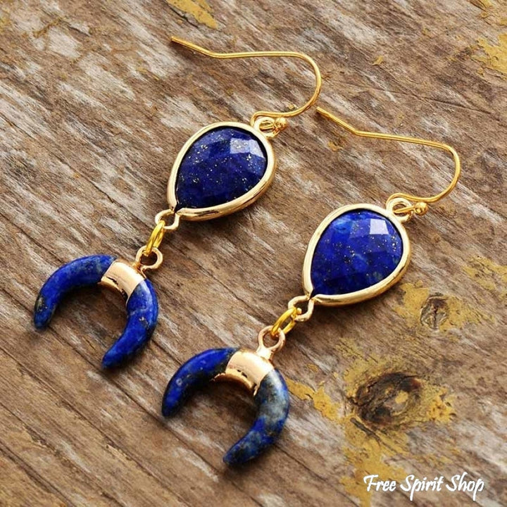 Kolczyki półksiężyce z naturalnym lapis lazuli