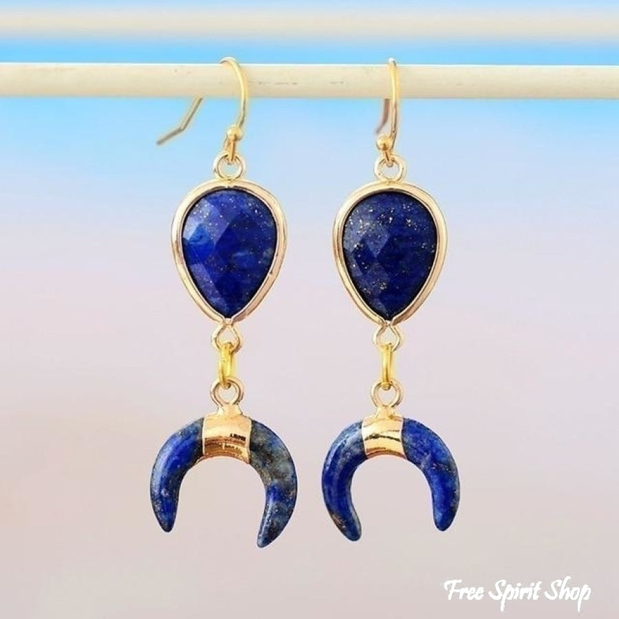Kolczyki półksiężyce z naturalnym lapis lazuli